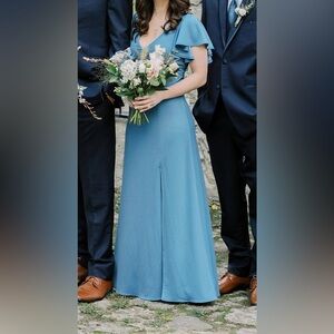 Birdy Grey Blue Maxi Dress with Ruffle Sleeves